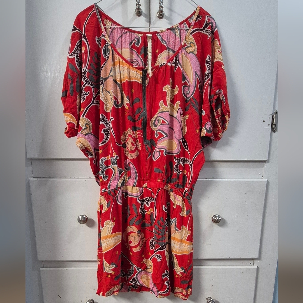 Uncle Frank Floral 1/4 Zip Front Balloon Sleeve Cinched Waist Small Dress